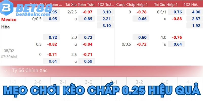 Mẹo đặt cược kèo chấp 0.25 hiệu quả